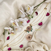 Vriksham Unique Floral Kundan Jadau Sheeshphool-Red Green & White-Green Bead-J2779